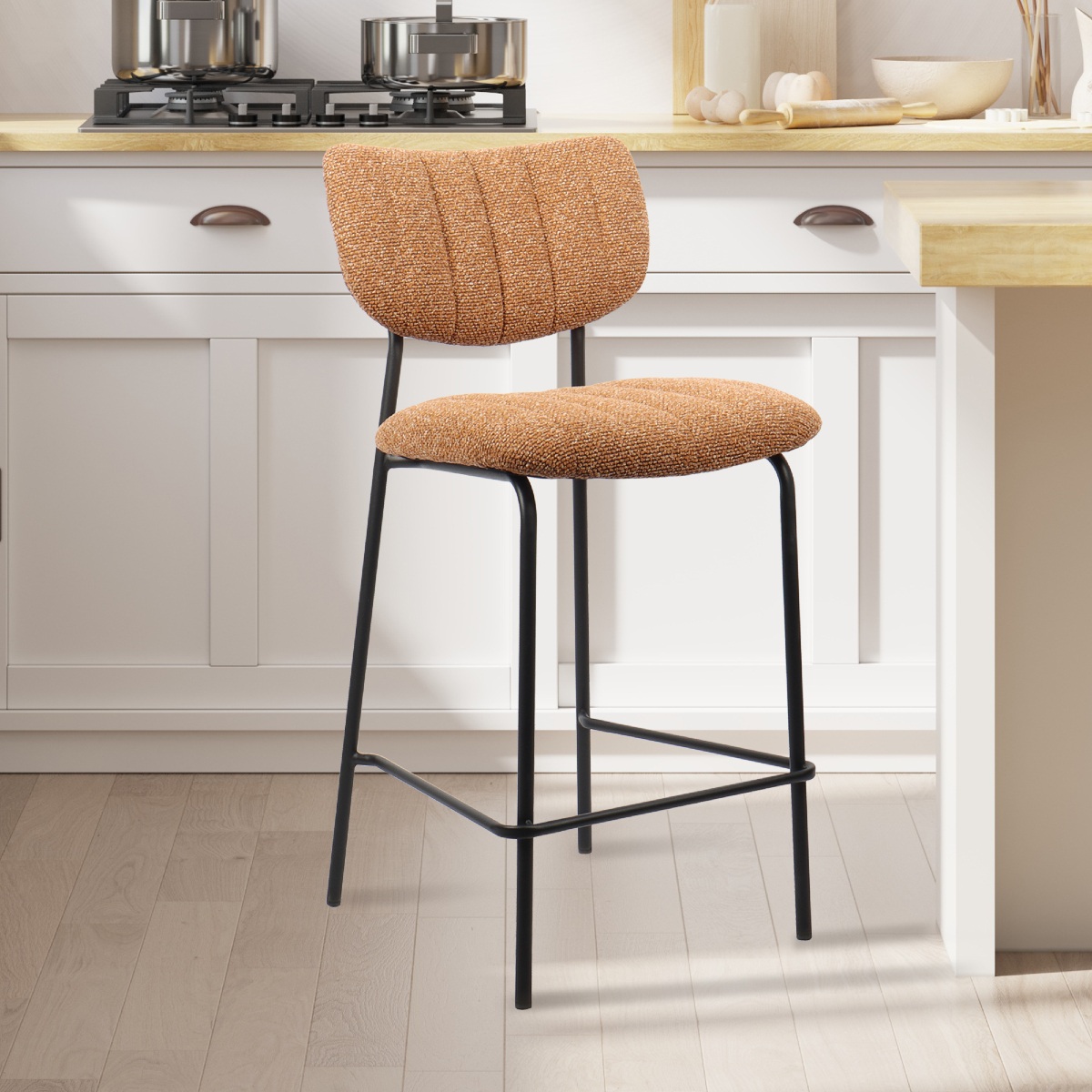 Lot de 2 chaises de bar en tissu cuivre ANTO