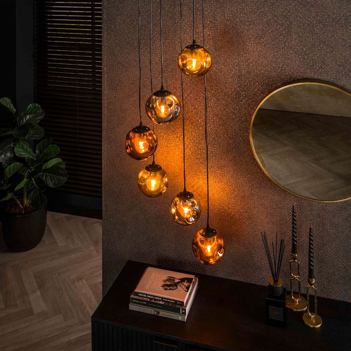 Luminaire suspension design en verre 6 lampes LAURA