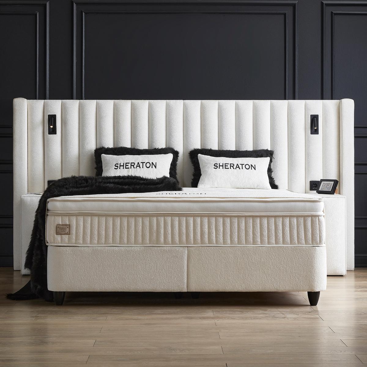 Lit coffre king-size 180cm en tissu +chevets + matelas SOLA