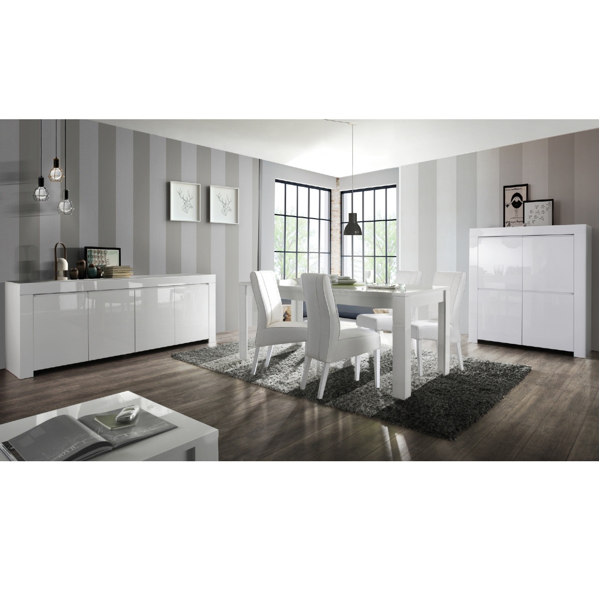 Salle à manger complète design laqué blanc APHODITE