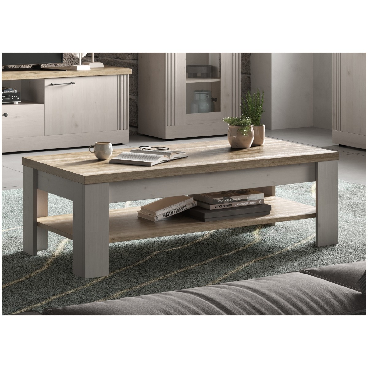 Table basse moderne avec 2 plateaux en bois YANIS