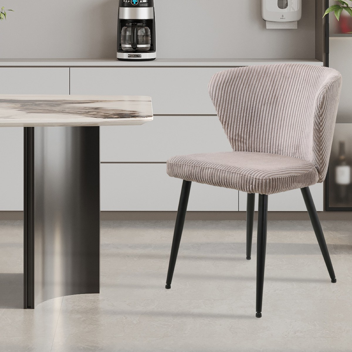 Chaise en velours côtelé beige DOROT (lot de 2)