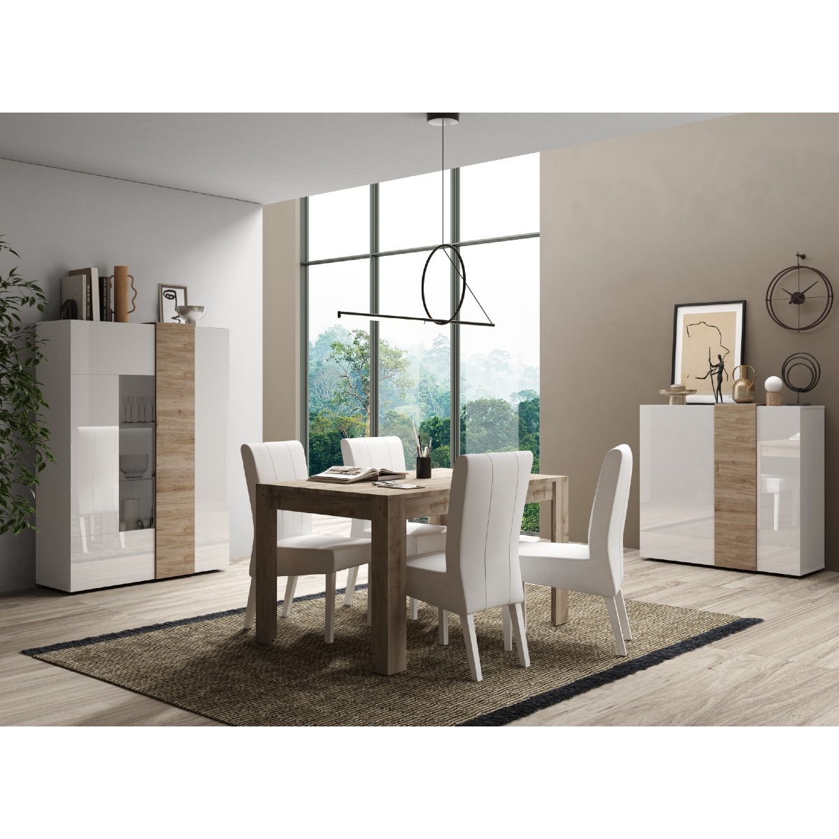 Salle à manger complète moderne bois et blanc SIA