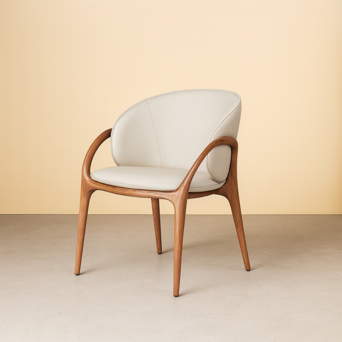 Chaise en cuir gris clair et pied bois noyer HOBA (lot de 2)