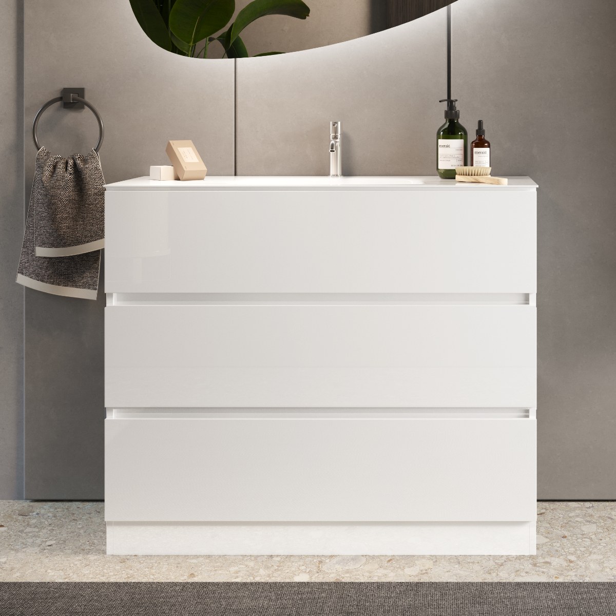 Meuble salle de bain design blanc + vasque L 100cm TANIA