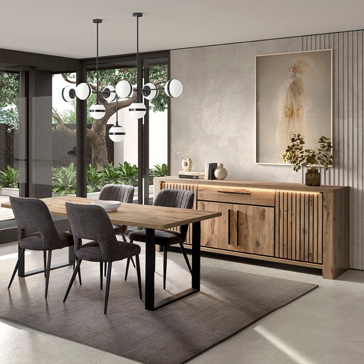 Buffet bas industriel avec led 220 cm SANTORINI