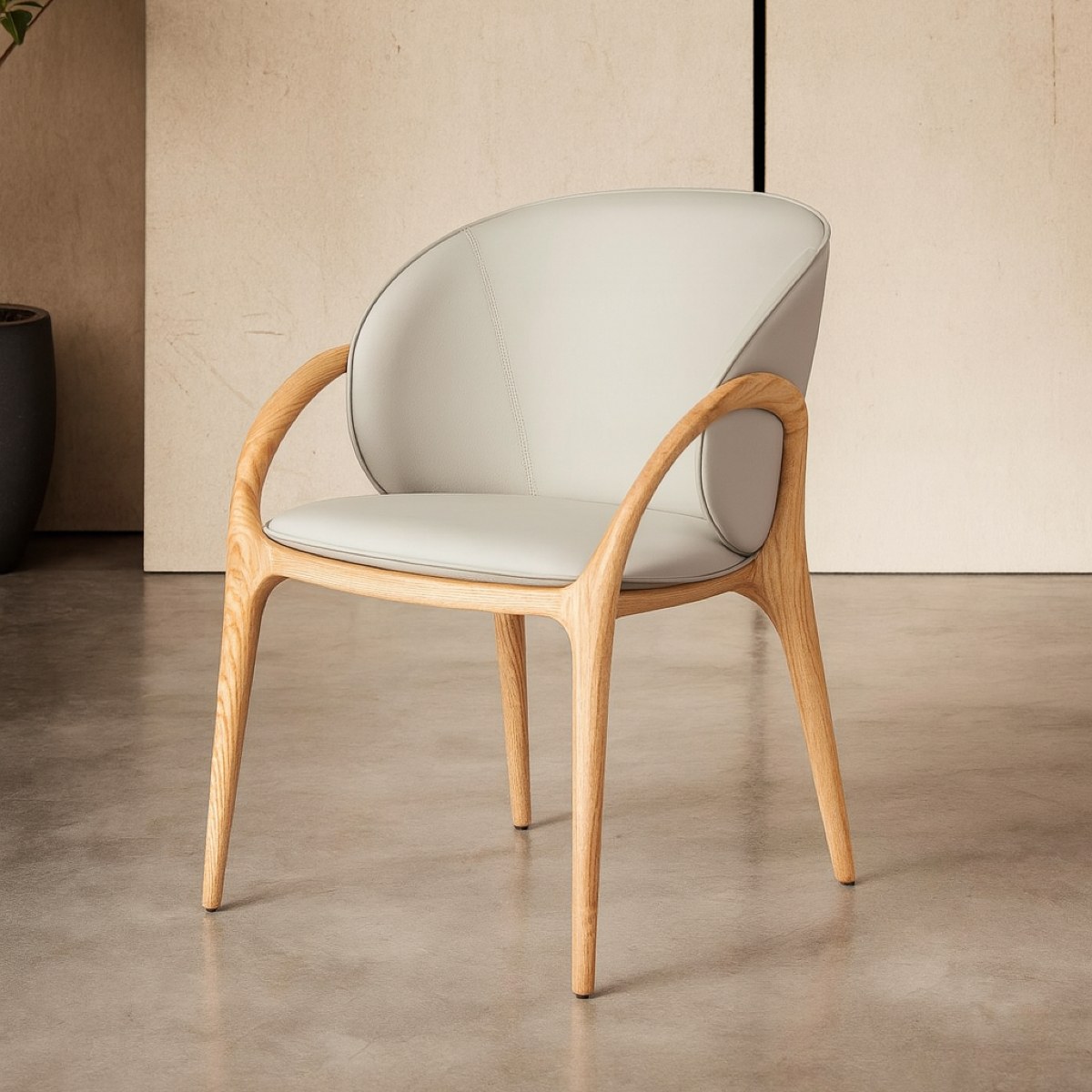 Chaise en cuir gris clair et pied bois clair HOBY (lot de 2)