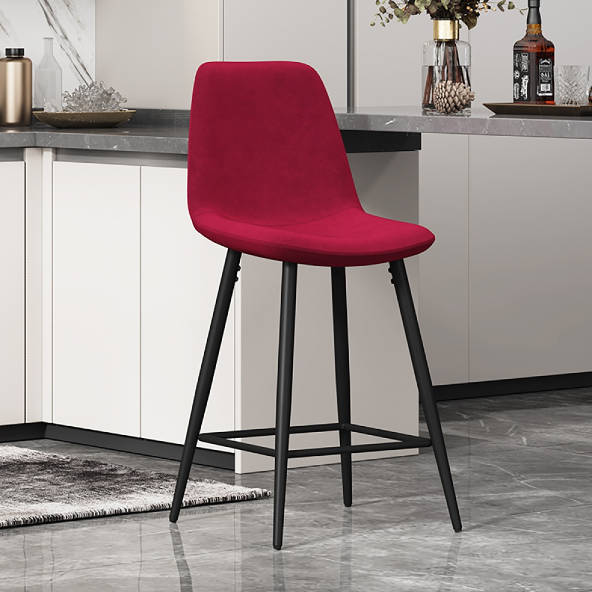 Lot de 2 chaises de bar en velours rouge BOYANA