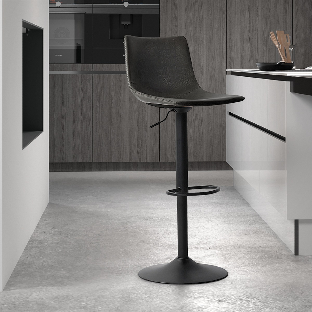 Tabouret de bar réglable en PU noir TREVISO (lot de 2)