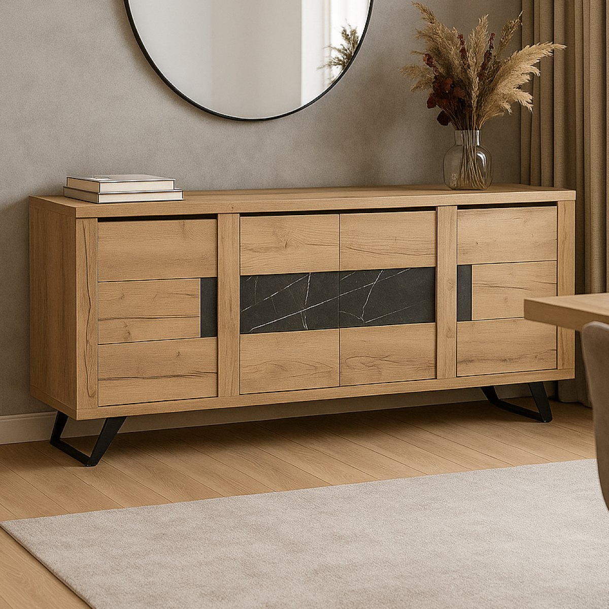 Buffet contemporain effet bois et céramique 225cm HORACE