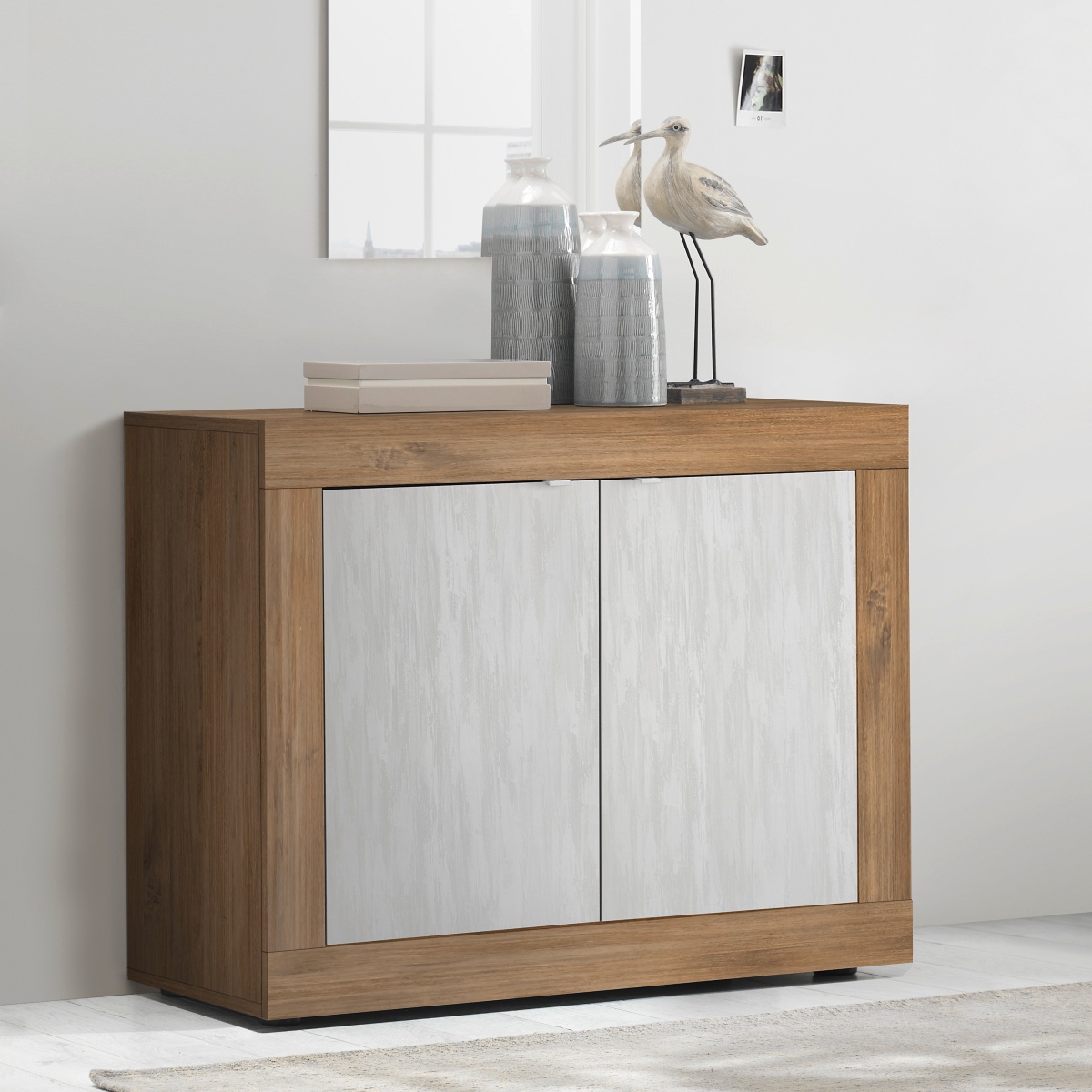 Meuble de rangement noyer et blanc 2 portes CALIA 2