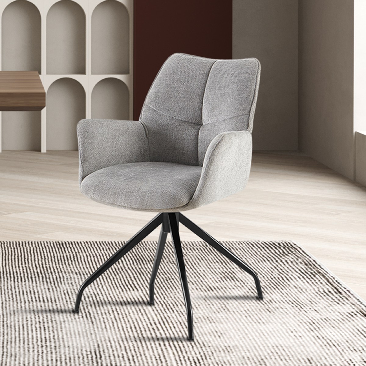 Chaise pivotante avec accoudoirs gris MORLAIX (lot de 2)