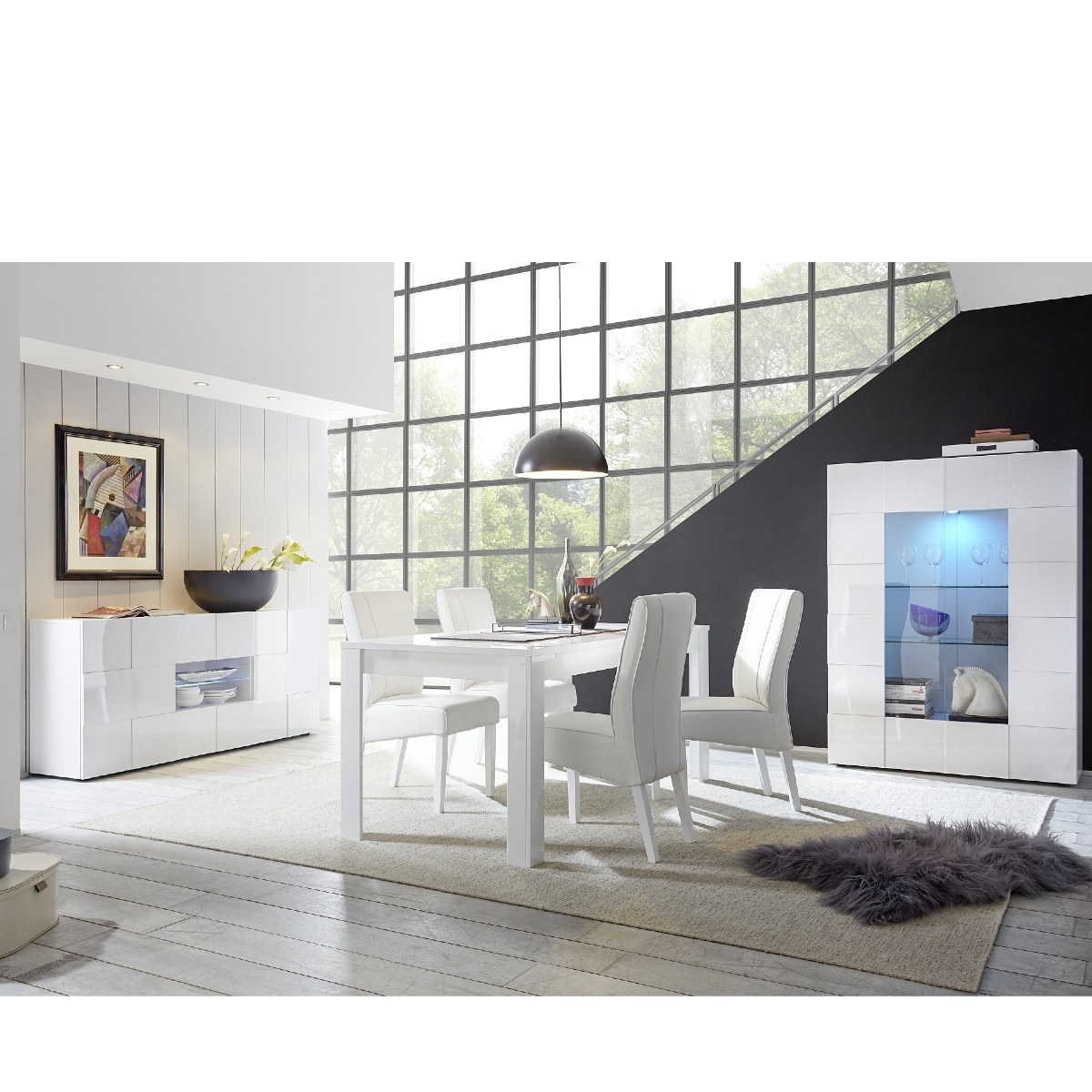 Salle à manger complète design laqué blanc MADO 2