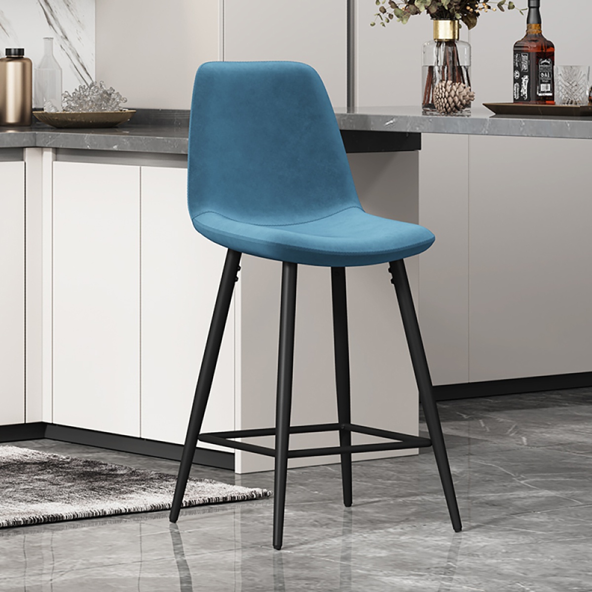 Lot de 2 chaises de bar en velours bleu BOYANA