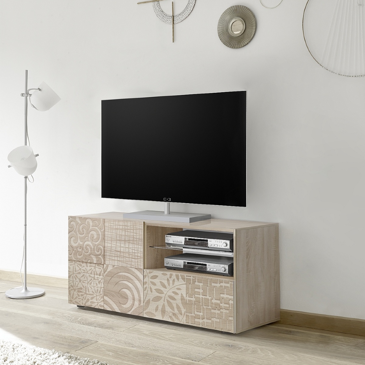 Meuble TV moderne coloris chêne clair 120cm SARA