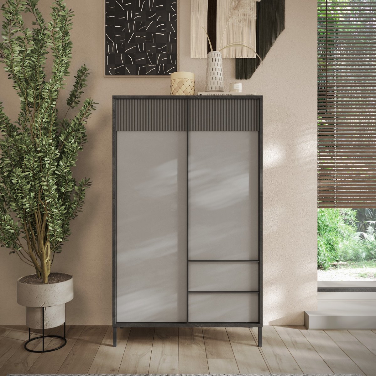 Argentier moderne 2 portes-2 tiroirs gris béton EZE