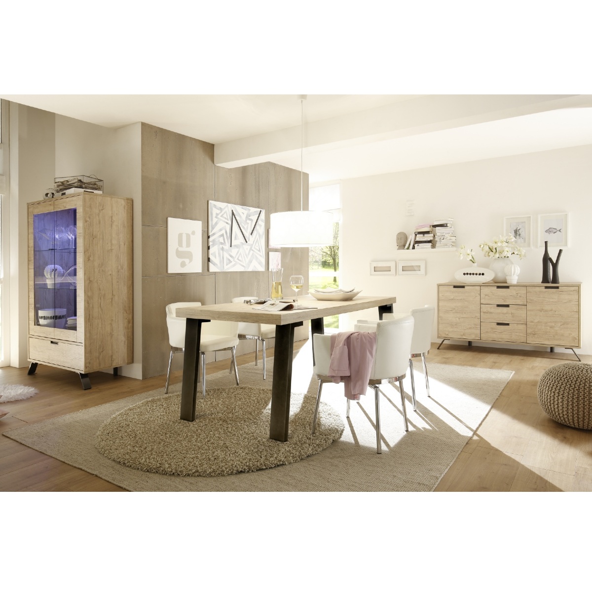 Salle à manger complète moderne chêne clair DIANA