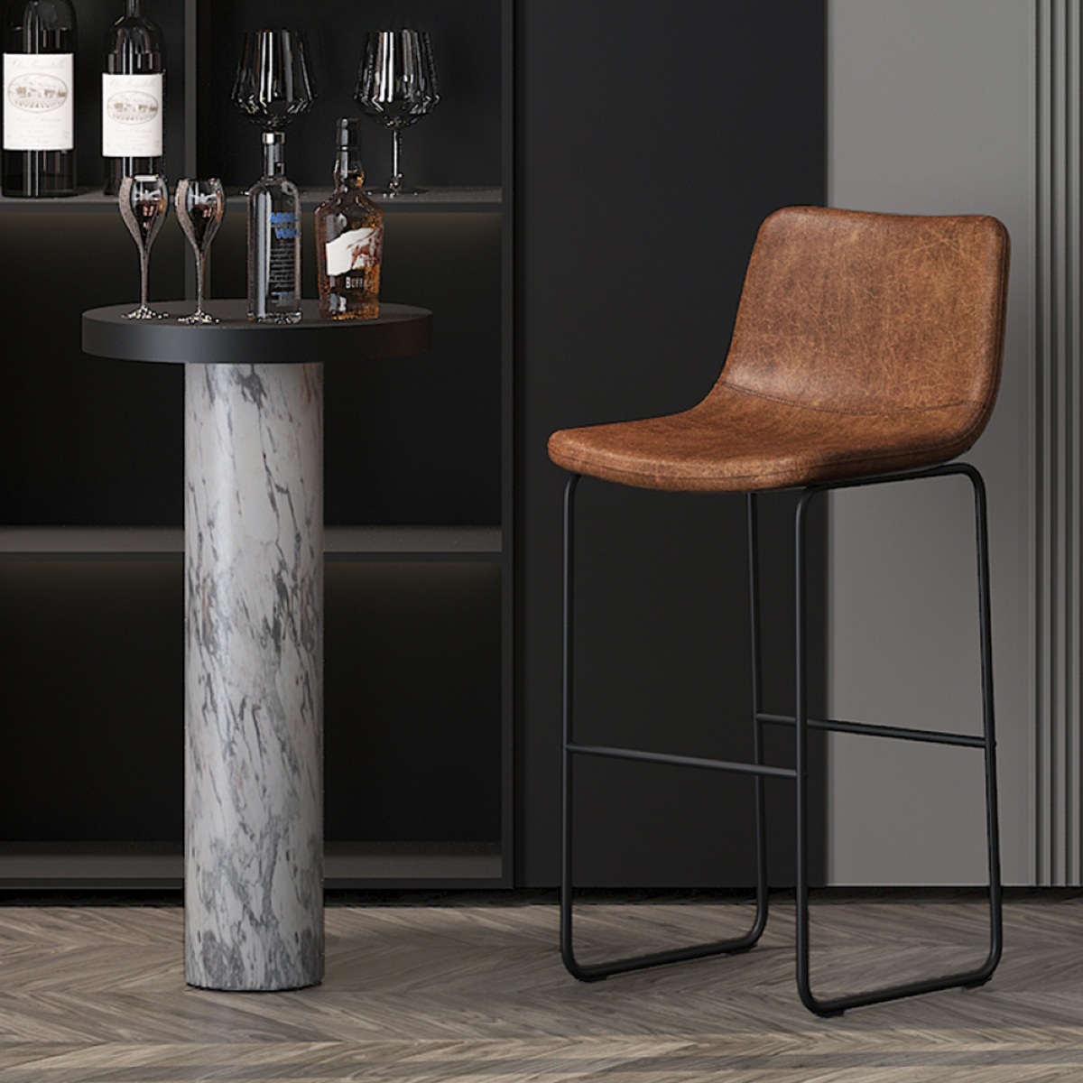 Tabouret de bar design en PU cognac MARCIA (lot de 2)