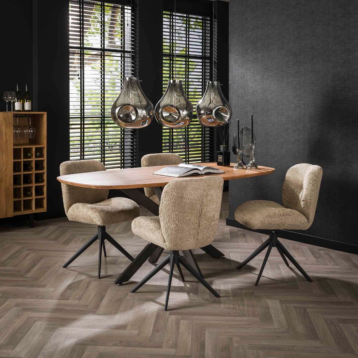 Table à manger ovale en bois avec pied central DARTUS1