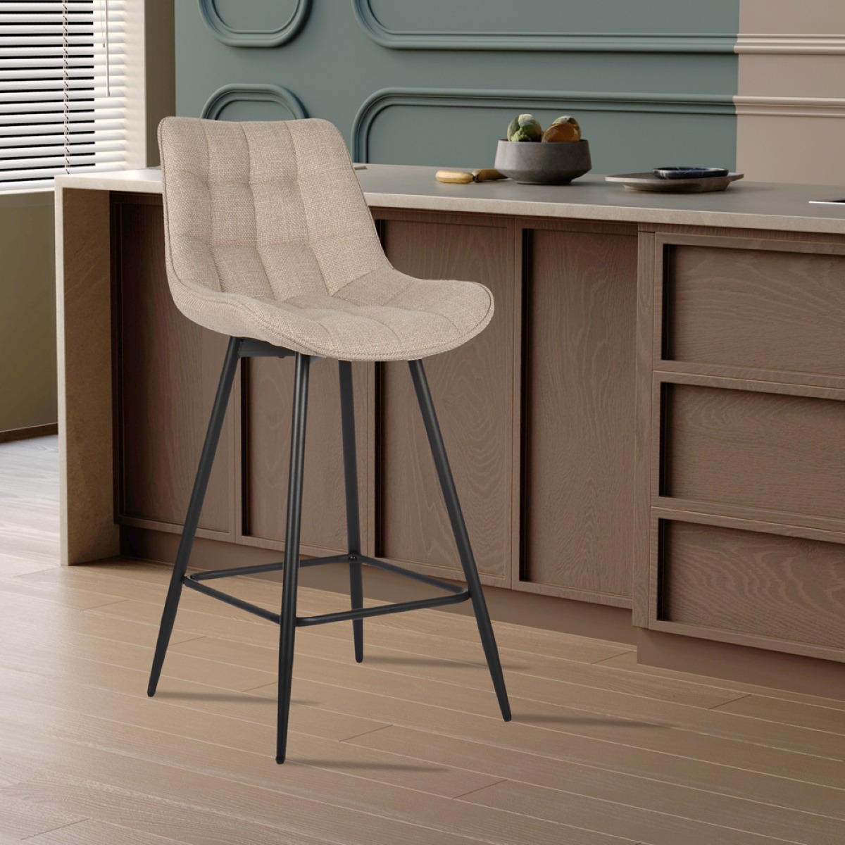 Lot de 2 chaises de bar en tissu beige BARIA