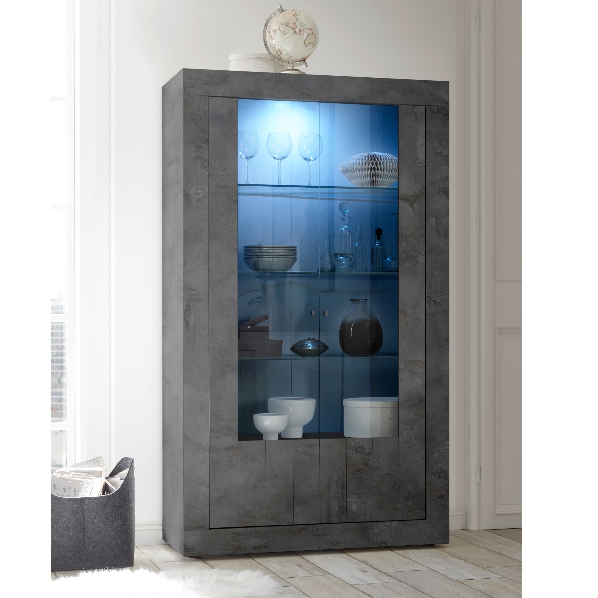 Vitrine moderne gris oxyde 2 portes 110cm NIO