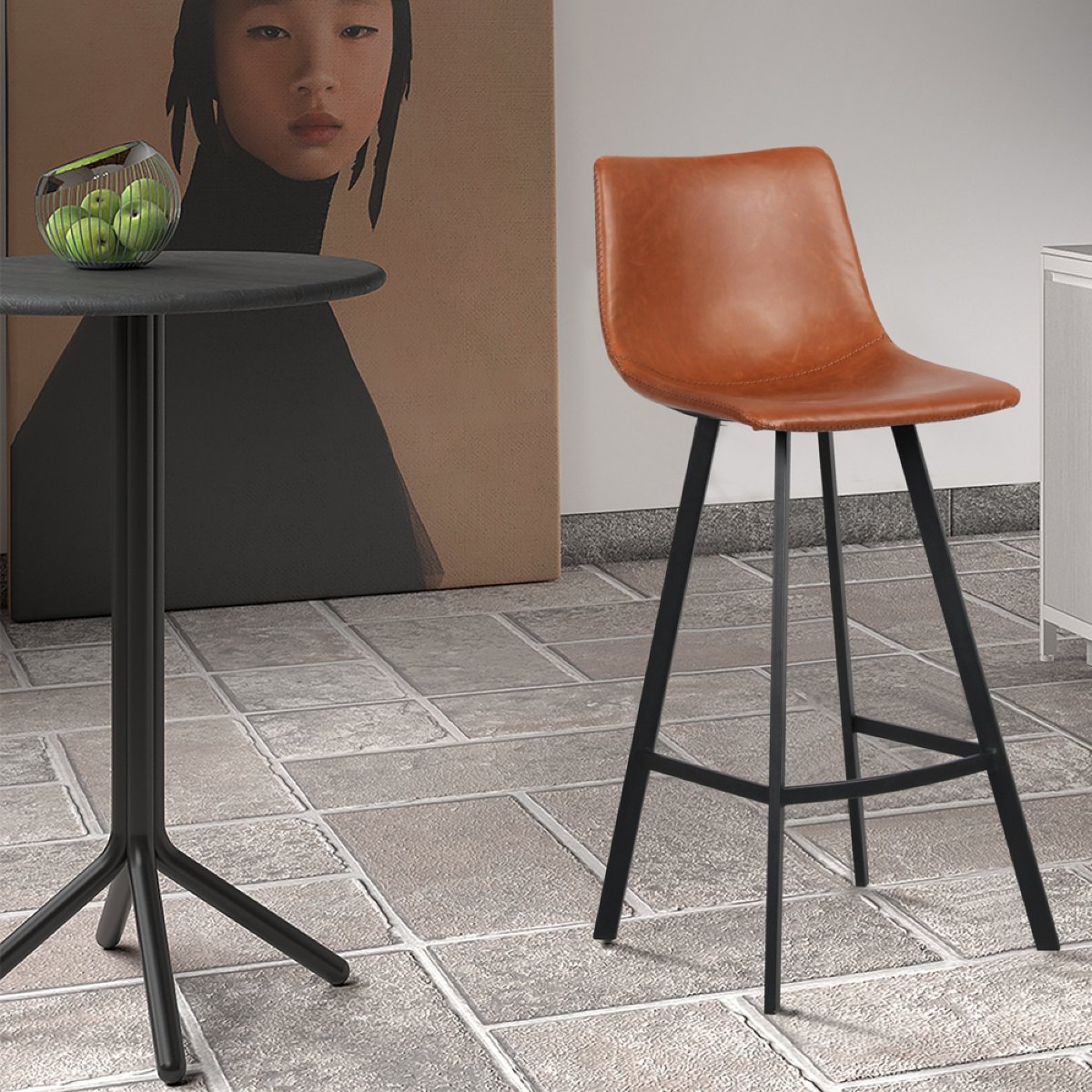 Tabouret de bar en PU cognac OSAKA (lot de 2)