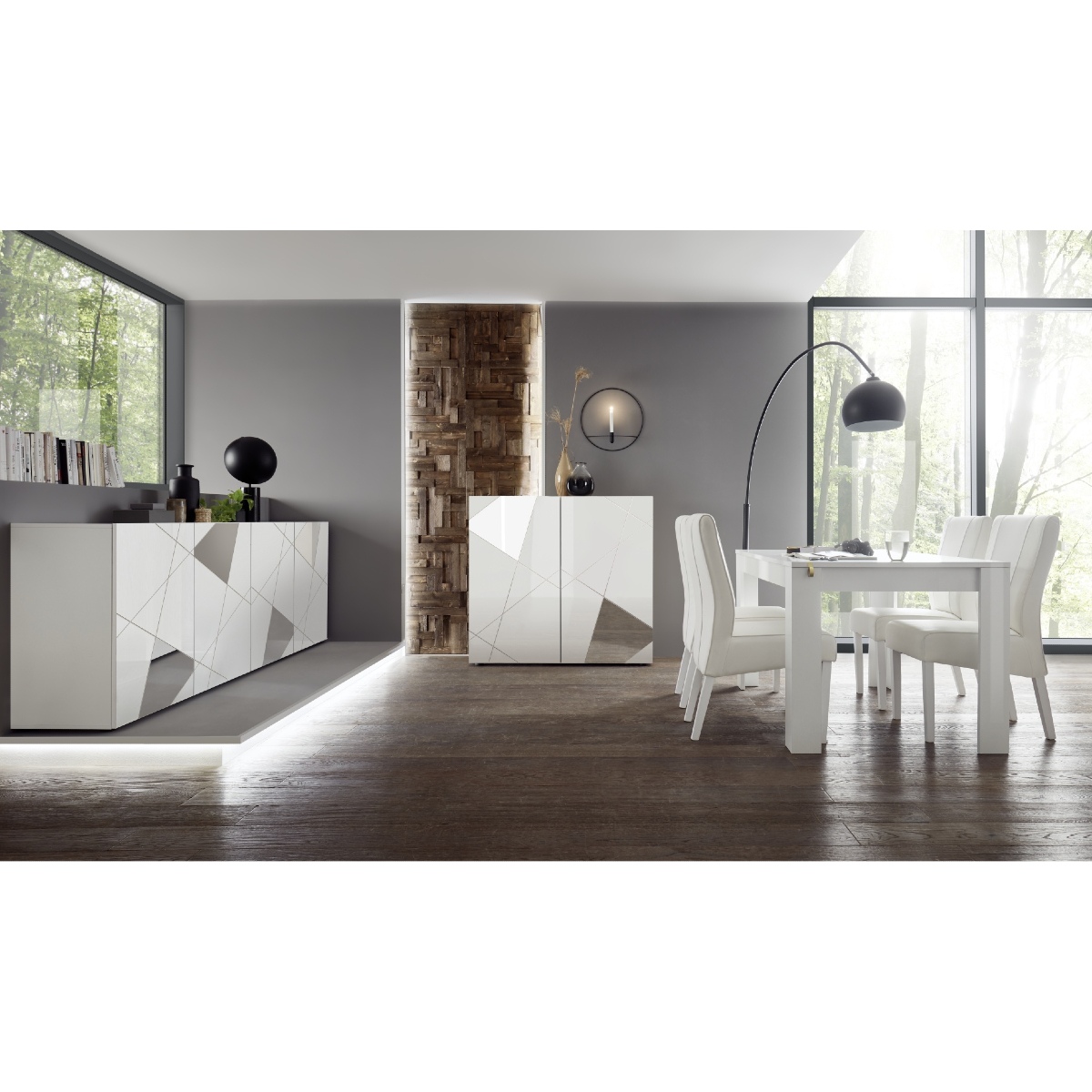 Salle à manger complète moderne laqué blanc ANTONIA