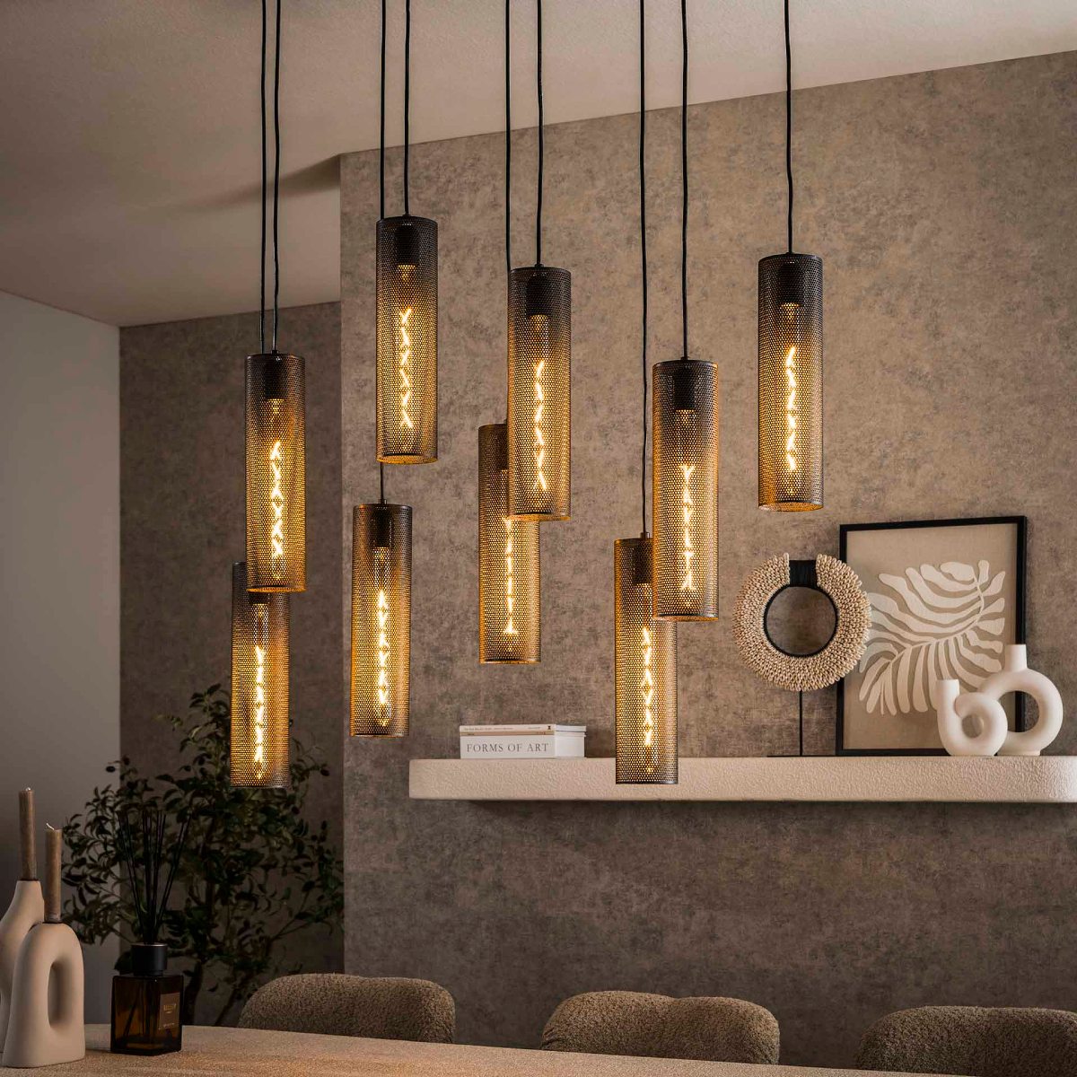 Luminaire suspension design en métal 9 lampes TEO