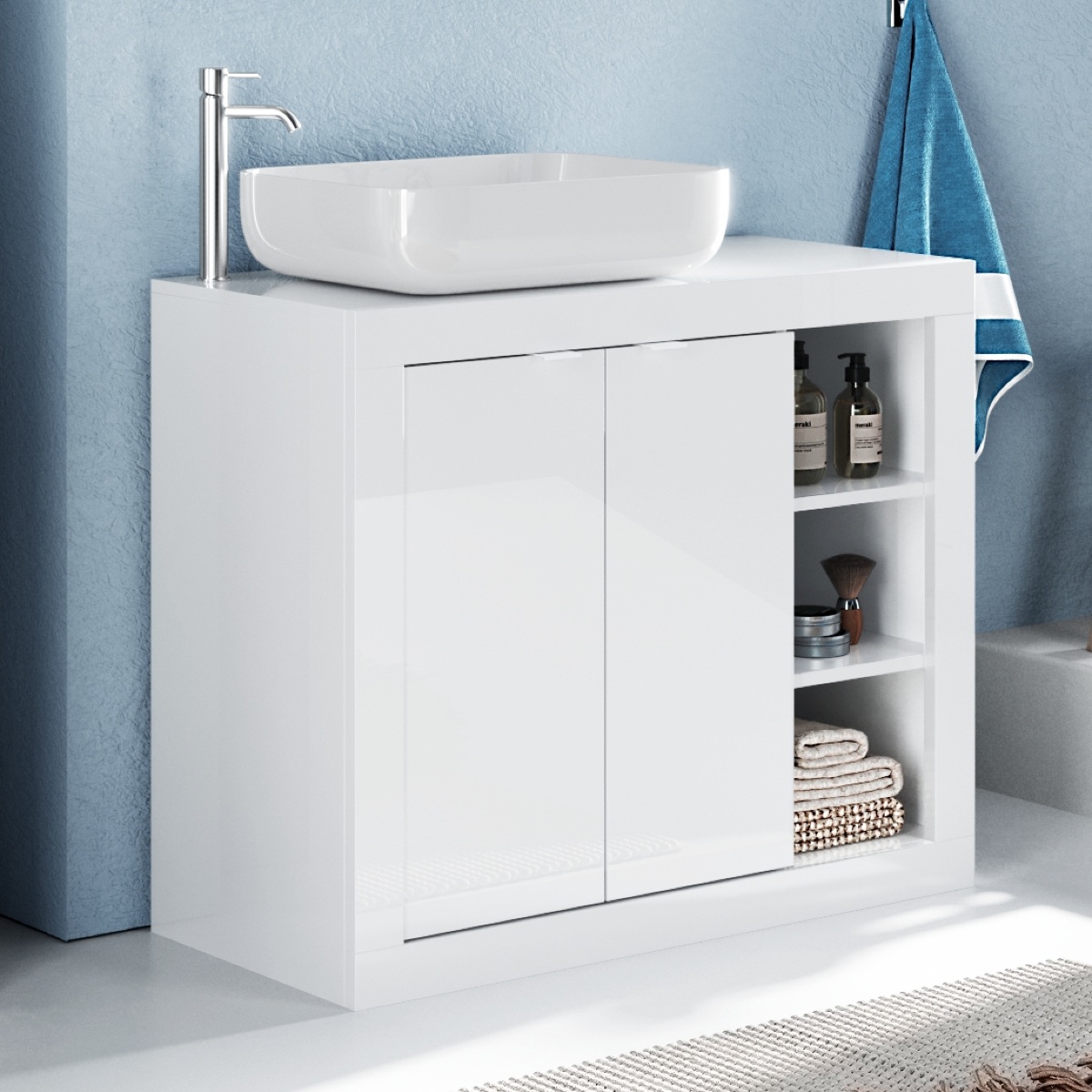 Meuble salle de bain moderne avec porte + vasque L 90 CALIA