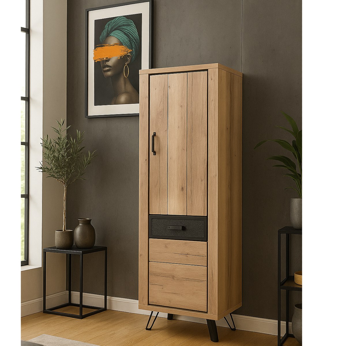 Colonne 2 portes pleines bois et métal ERIA