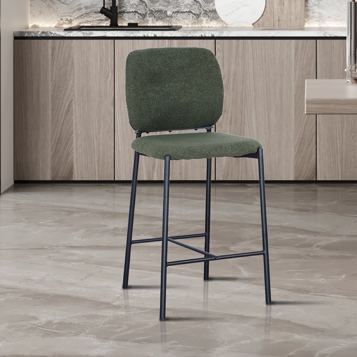 Lot de 2 chaises de bar en tissu bouclé vert SOFIA