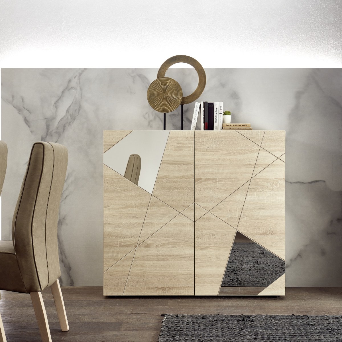 Buffet haut moderne 2 portes coloris chêne clair ANTONIA