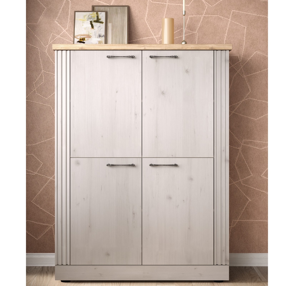 Argentier-bar moderne 4 portes coloris chêne naturel YANIS