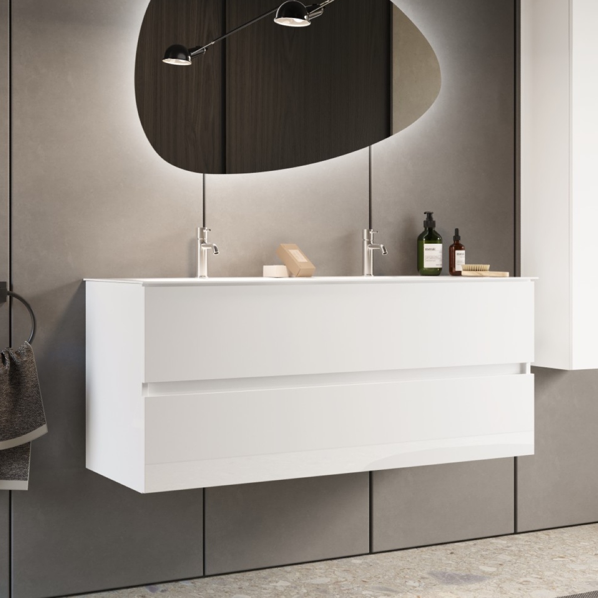 Meuble suspendu salle de bain blanc + vasque 120 TANIA