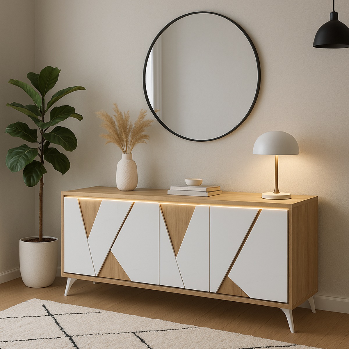 Buffet bahut moderne 225cm coloris chêne et blanc OSTENDE