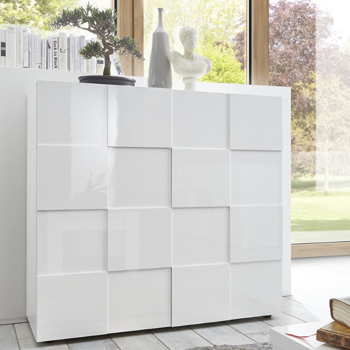 Buffet haut design laqué blanc 2 portes MADO