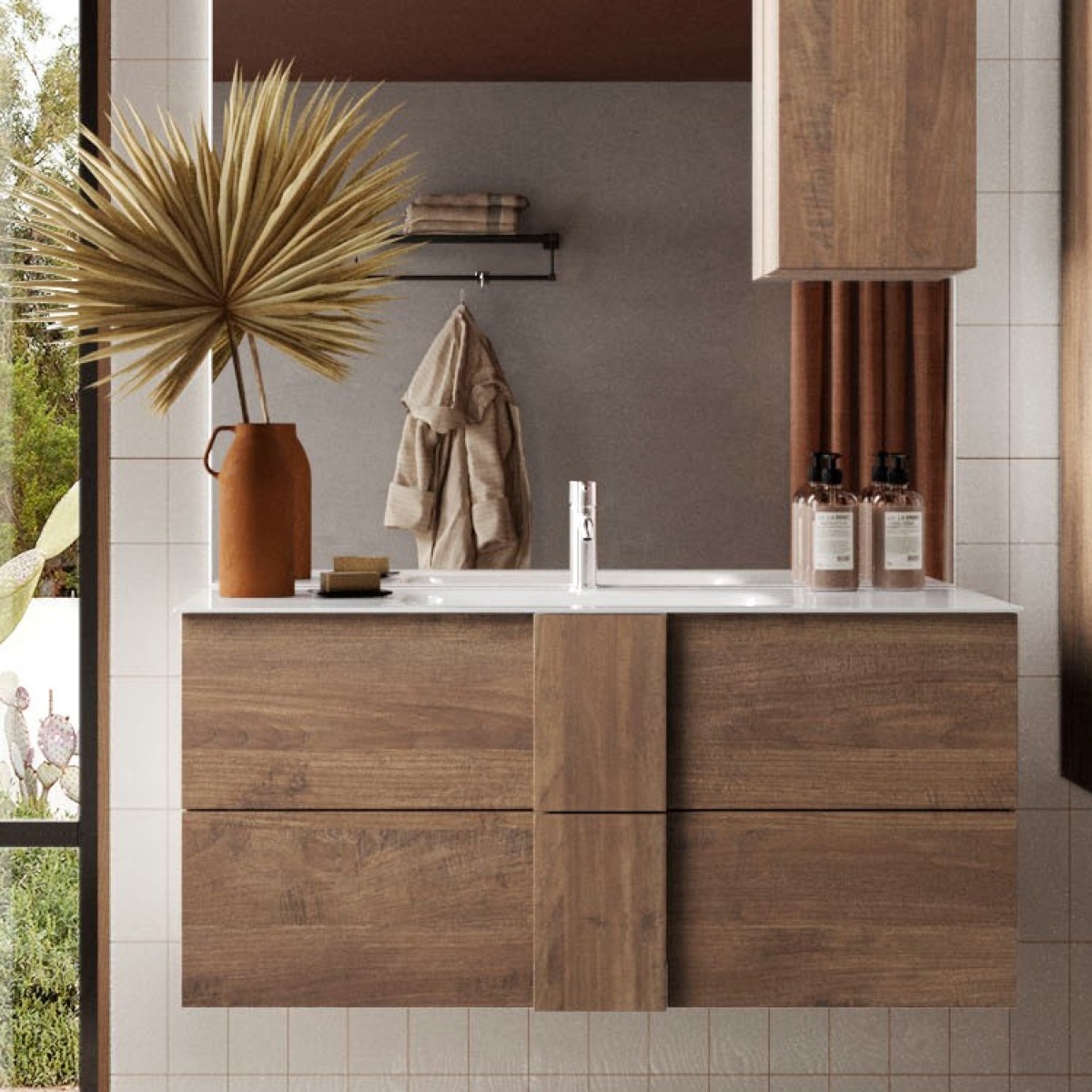 Meuble suspendu salle de bain en bois + vasque 80cm TERRA