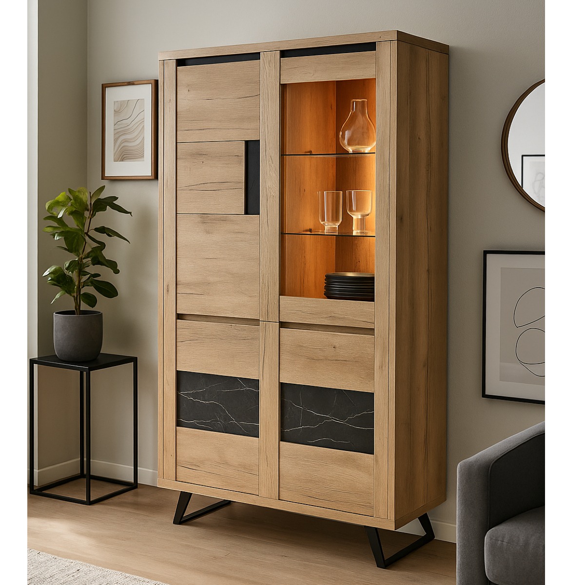 Vitrine contemporaine bois effet céramique HORACE