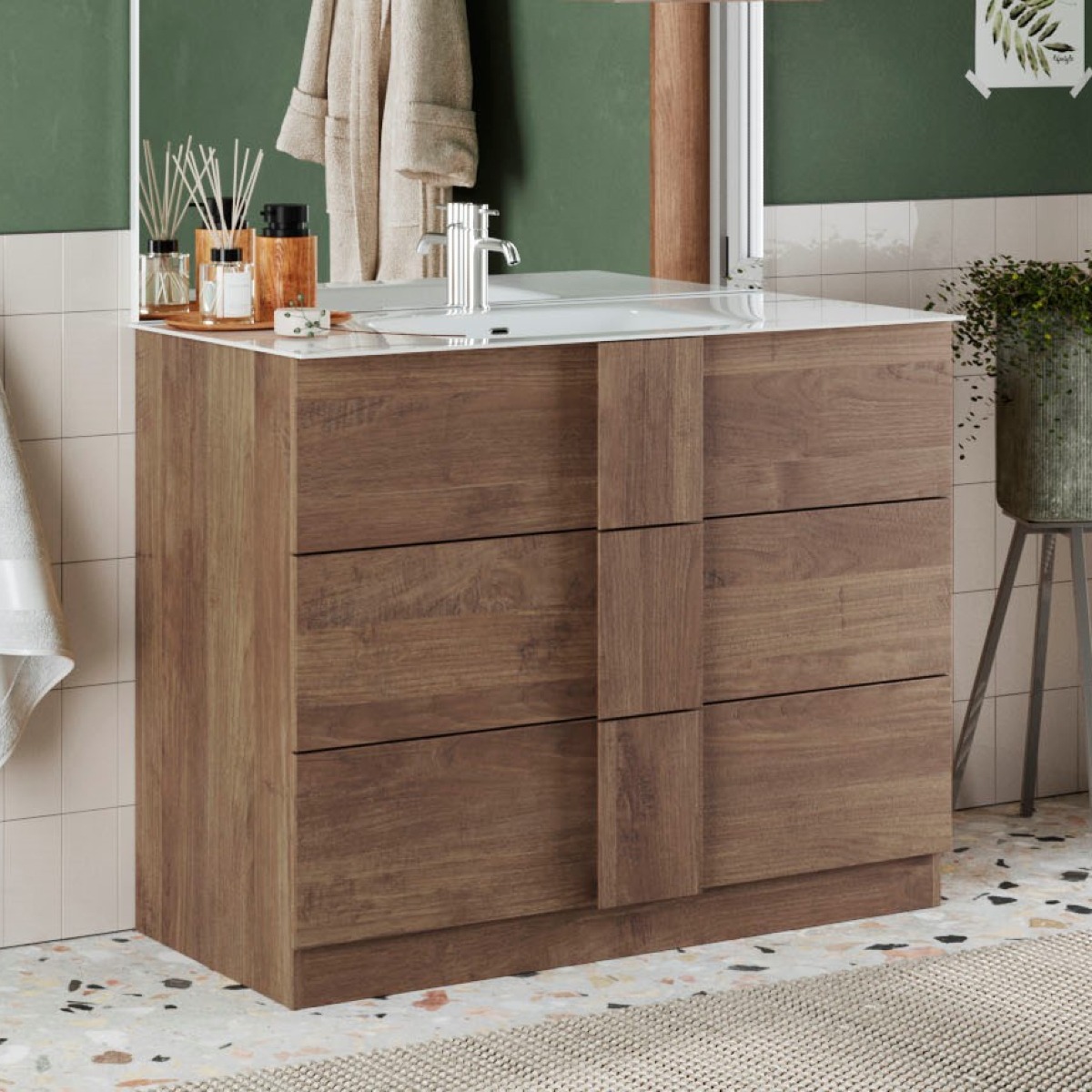 Meuble salle de bain moderne en bois avec vasque 100cm TERRA