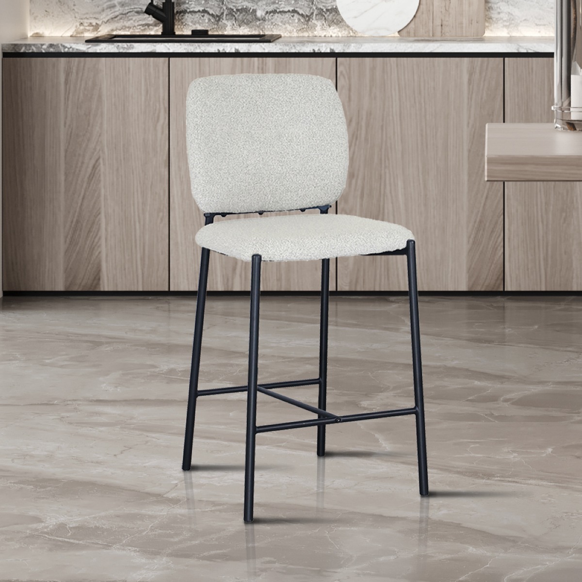 Lot de 2 chaises de bar en tissu bouclé beige SOFIA